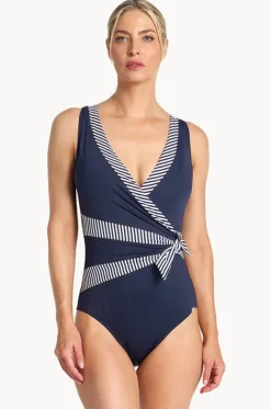 Anchor Stripe Sash Surplice One Piece
