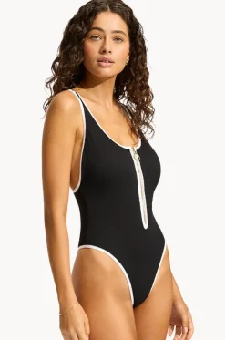 Beach Bound Zip Front Retro One Piece