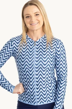 Chevron Blue Long Sleeve Suntop
