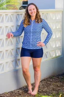 Chevron Blue Long Sleeve Suntop