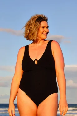 Crinkle Classic Ring V Neck One Piece