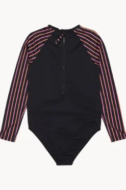 Girls Active Stripe Long Sleeve Sunsuit