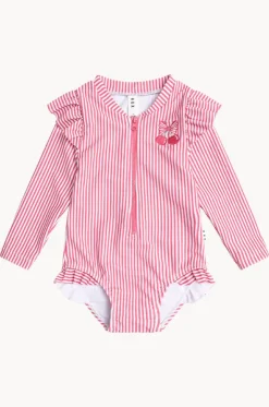 Girls Cherry Pie Stripe Frill Sunsuit