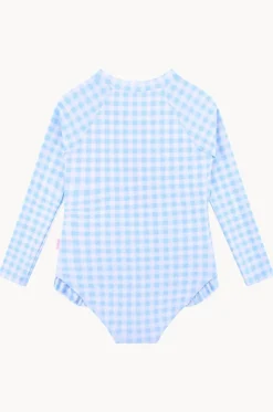 Girls Gingham Long Sleeve Sunsuit