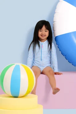 Girls Gingham Long Sleeve Sunsuit