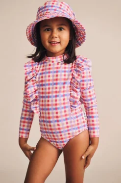 Girls Rainbow Check Swim Hat