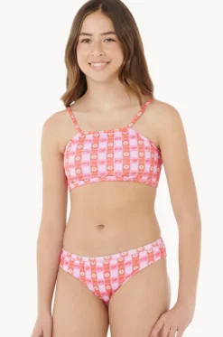 Girls Sunset Check Rib Crop Set