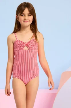 Girls Textured Stripe Tie Front One Piece