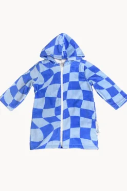 Kids Tidal Checker Hooded Towelling Robe 3-5Y