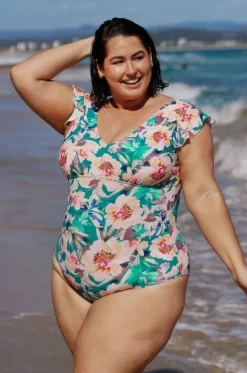 Maui Frill Sleeve V Neck One Piece