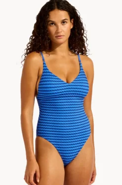 Mesh Effect V Neck One Piece