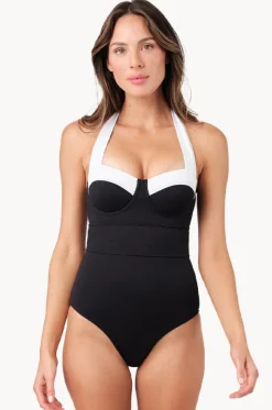 Monochrome Texture Bustier Balconette One Piece