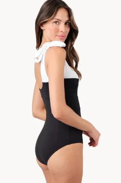 Monochrome Texture Classic Square Neck One Piece
