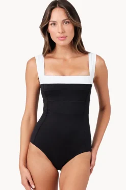 Monochrome Texture Classic Square Neck One Piece