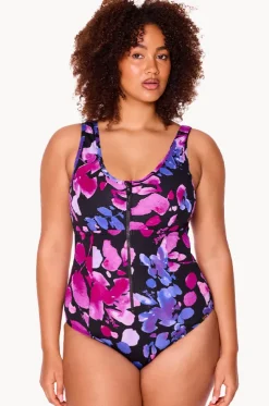 Paper Flowers Zip Front One Piece