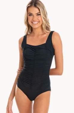 Plain Gathered Square Neck One Piece