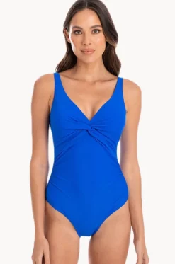 Plain Gathered Twist Front One Piece