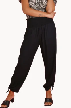 Plain Long Rouched Tie Pants