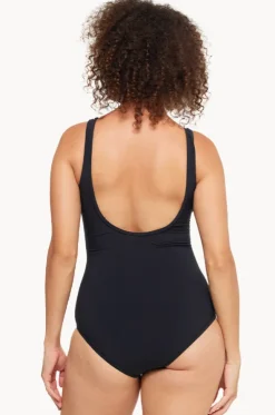 Plain Mesh Pleated High Neck One Piece
