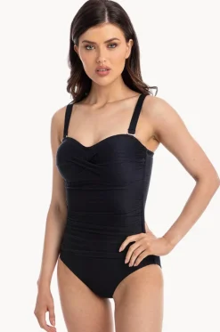 Plain Textured Twist Bandeau One Piece