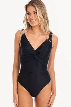 Plain Textured Twist Front One Piece