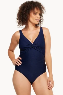Plain Textured Twist Front One Piece