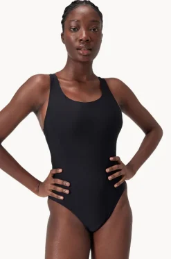 Solid Scoop Neck Mesh Back One Piece