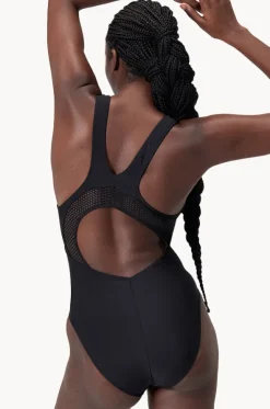 Solid Scoop Neck Mesh Back One Piece