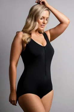 Still Black DD/E Zip Front One Piece