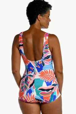 Tropical Abstraction Shirred One Piece