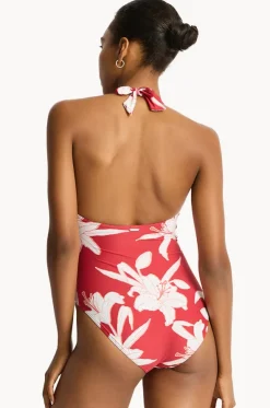 Veridian Twist Front Halter One Piece