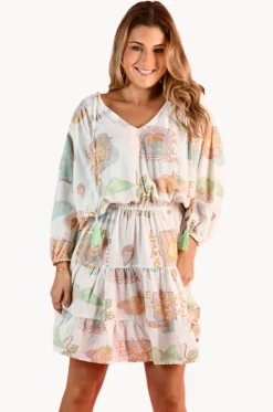 Zesty Postcard Juliet Bell Sleeve Dress